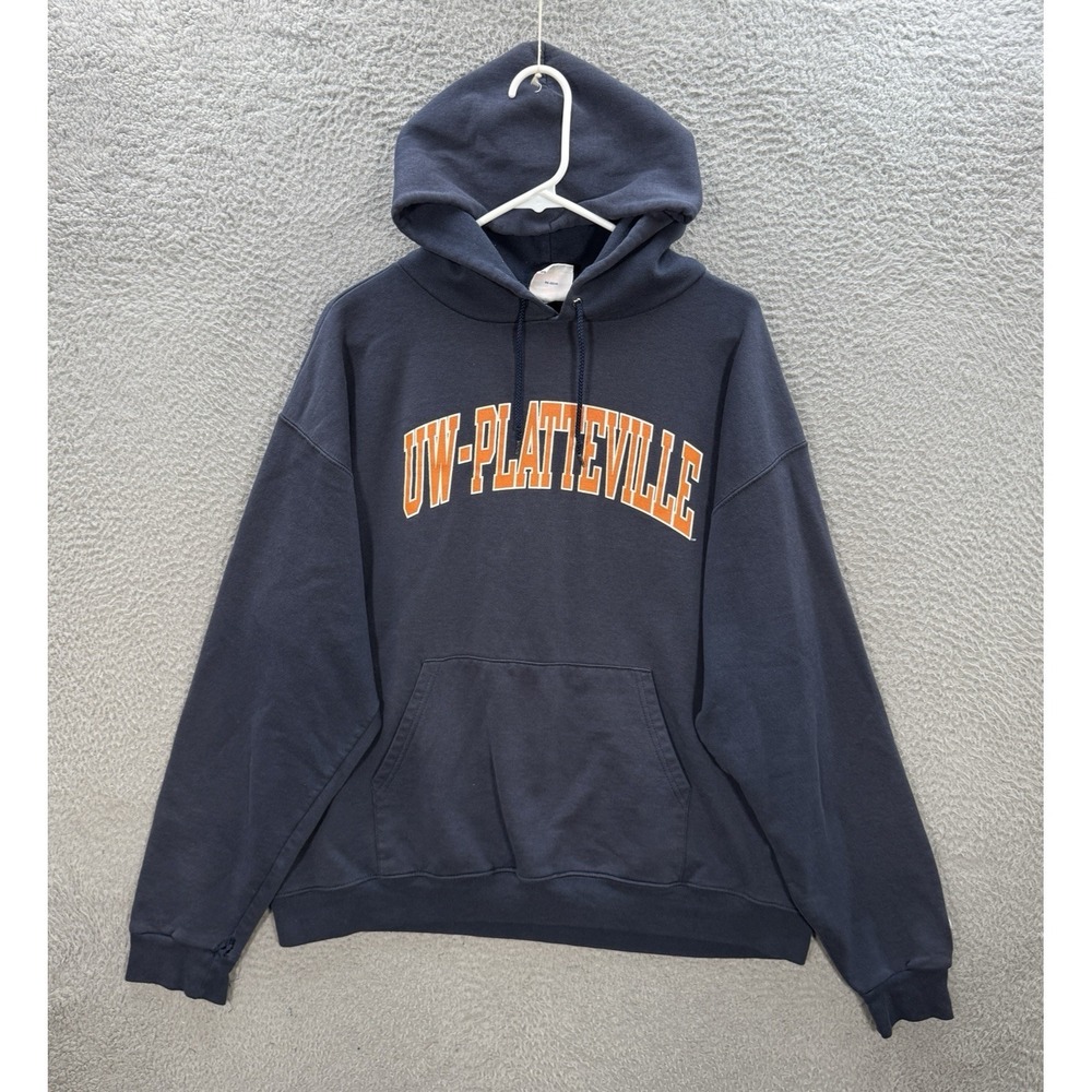 Vintage UW Platteville Pioneers Sweatshirt Adult XL Blue Hoodie Grunge Faded Y2K